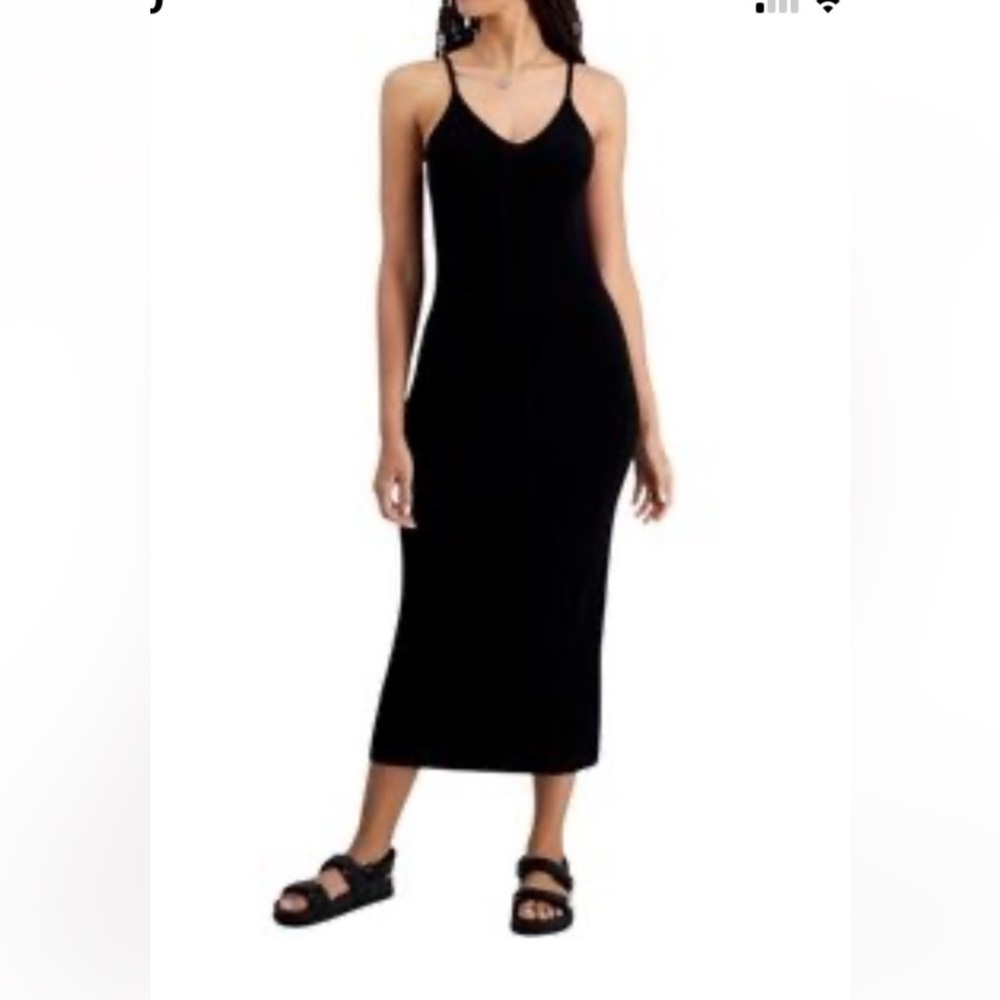 Freshman 1996 Black Midi Knit Spaghetti Strap Dress